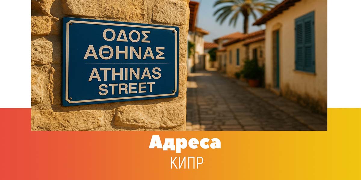 Адреса на Кипре — табличка ATHINAS STREET